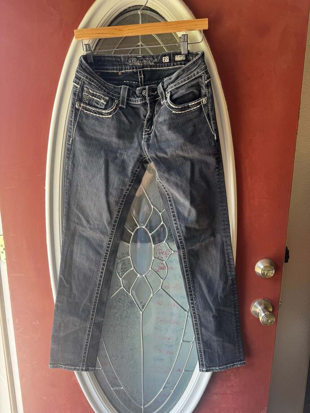 Miss Me Easy Skinny Jeans Size 27 Black Embellished Cross Pockets